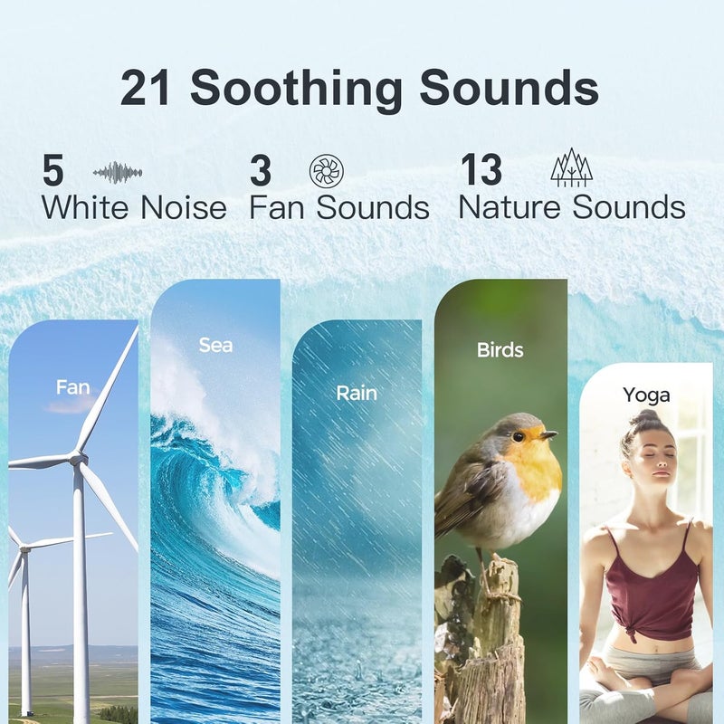 ANJANK White Noise Sound Machine Alarm Clock with Hi-Fi Bluetooth Speaker, 21 Soothing Sounds/7 Night Lights, 0-100% Dimmer/Sleep Timer/Volume Control, Soother for Adults Kids Sleeping, Bedroom, White - Image 3